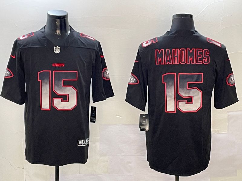 Men Kansas City Chiefs 15 Mahomes Black Nike Smoke Fashion 2024 Limited NFL Jersey style 1